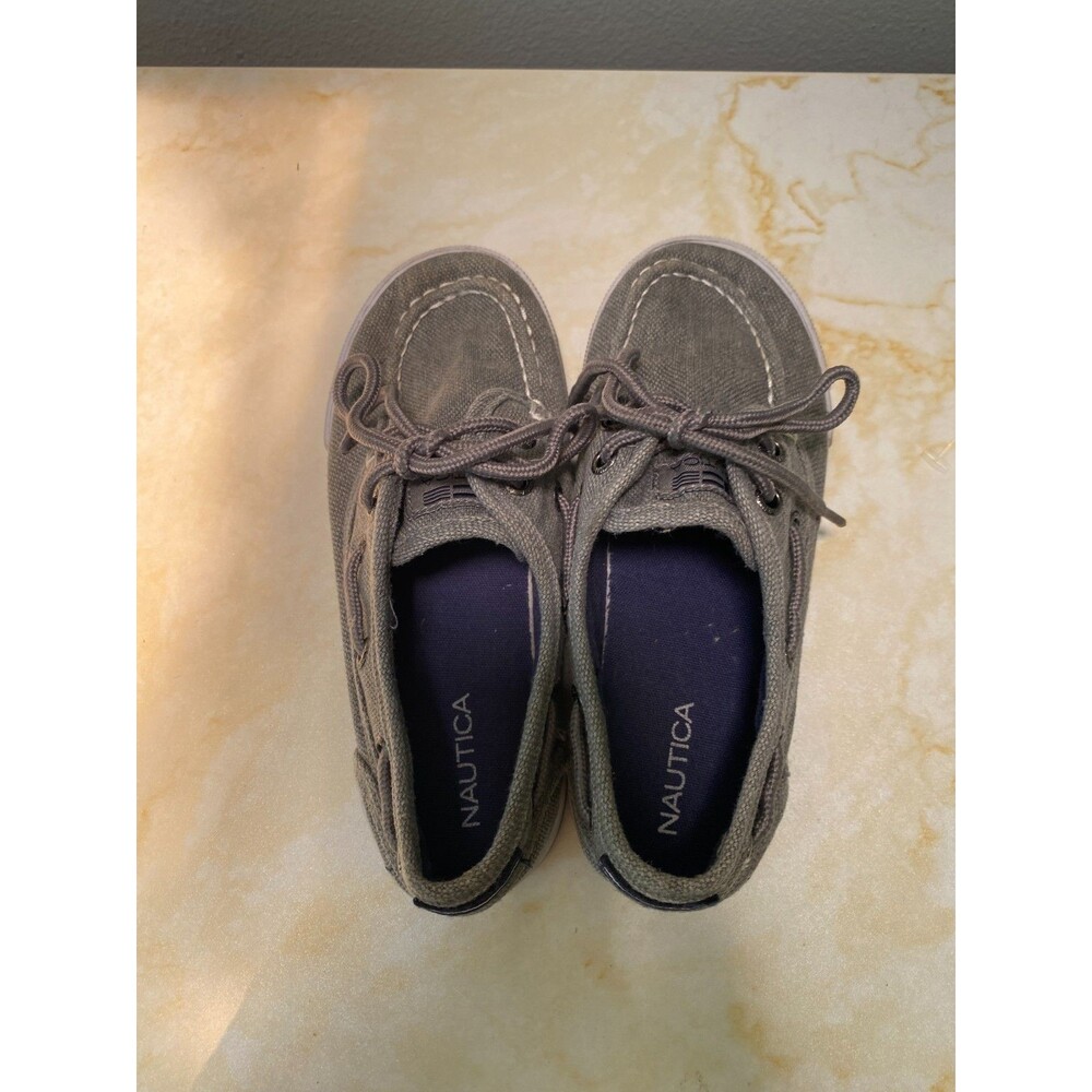 Nautica Boat Shoes Kids Gray Canvas Lace Up Hook and Loop Spinnaker Size 12